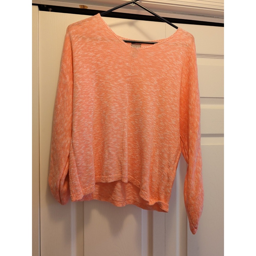 Chico's Women's Pink Peach Orange Knit Blouse Shirt Size 2 Large Sweater Top